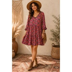 Natural Life Boho Medallion Dress Lightweight Hippie Elevated Boho Size‎ L NEW